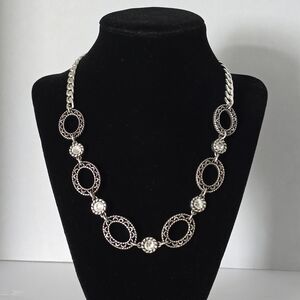Brighton Oval and Rhinestone Adjustable Reversible Silver Chain Necklace